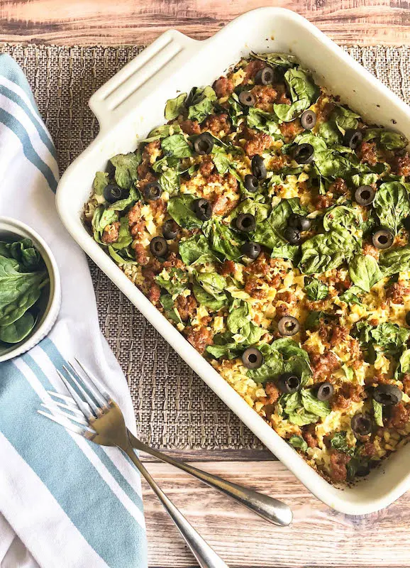 Chorizo Spinach Cauliflower Bake: A Whole30 and Low Carb Meal