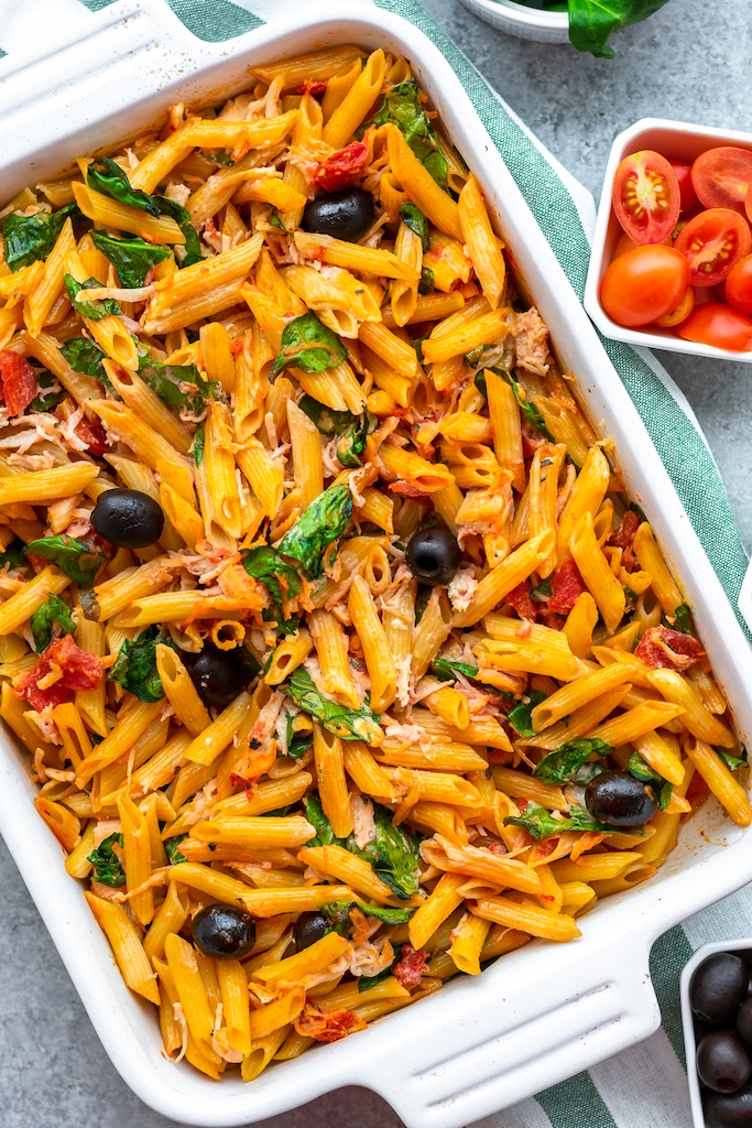 Pesto Chicken Pasta Bake (Gluten-Free, Made with Pantry Staples)